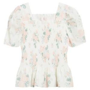 Rachel Parcell Square Neck Smock Top in Ivory Fall Bouquet